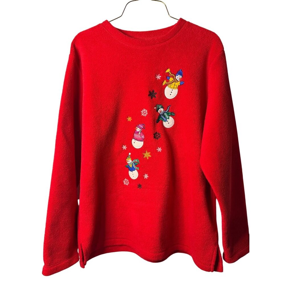 VTG‎ Basic Editions Fleece Embroidered Patch Snowman Ugly Sweater Womens Medium